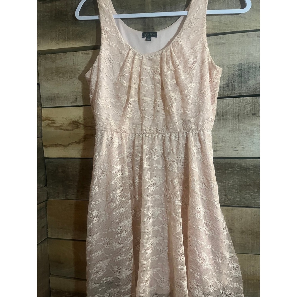 Lily Rose Pink Lace Handkerchief Hem Dress Sleeveless Elastic Waist Small